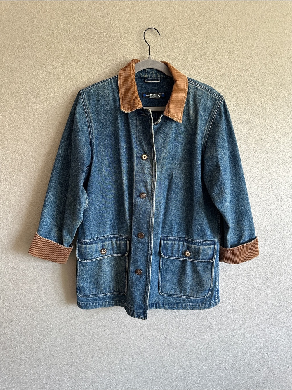 Vintage Architect Denim Work Barn Jacket with Brown Corduroy Accents Small